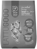 LATTUGOOD, PLANET FARMS GO VERTICAL, FROM VERTICAL FARMING, BABY BLONDE LETTUCE, SWEET AND DELICATE, GROWN USING 95% LESS WATER AND 90% LESS SOIL THAN OPEN-FIELD FARMING. FREE FROM PESTICIDES. DELICIOUS FLAVOUR. READY TO EAT. TO FIND OUT MORE, TURN ME ROUND