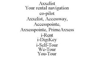 AXXELIST YOUR RENTAL NAVIGATION CO-PILOT AXXELIST, ACCESSWAY, ACCESSPOINTE, AXXESSPOINTE, PRIMEAXXESS I-RENT I-DIGIKEY I-SELF-TOUR WE-TOUR YOU-TOUR
