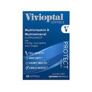 VIVIOPTAL SOFTGELS V PROTECT FOR MEN MULTIVITAMIN & MULTIMINERAL SUPPLEMENT WITH COQ10, LYCOPENE AND GRAPE CELL HEALTH IMMUNITY HEART HEALTH LIBIDO BOOST 60 SOFTGELS GLUTEN FREE GERMANFORMULA